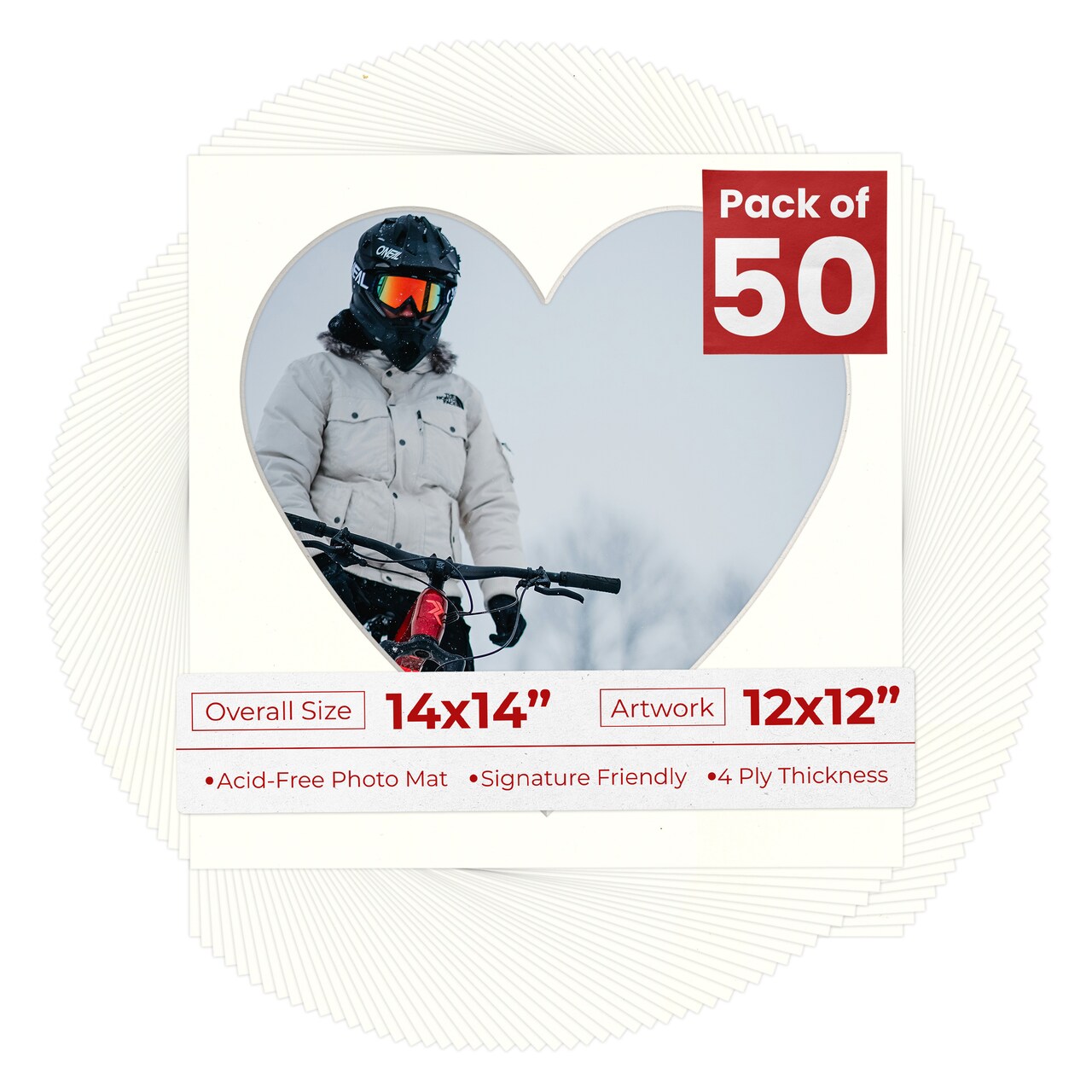 Antique White Mat Board for 14x14 Frames - Heart Opening for 12x12 Photos